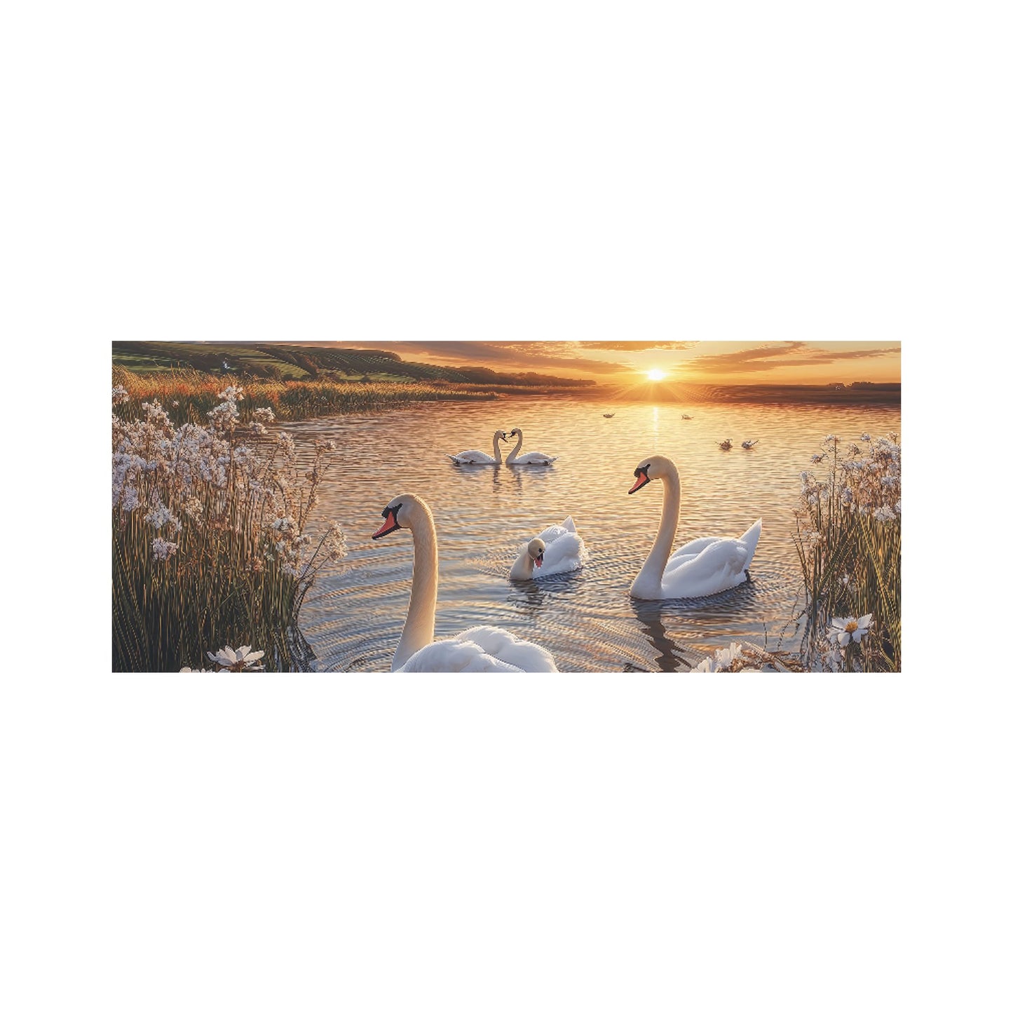 Swans At Sunset In A Beautiful Lake Glass Bathroom Splashback