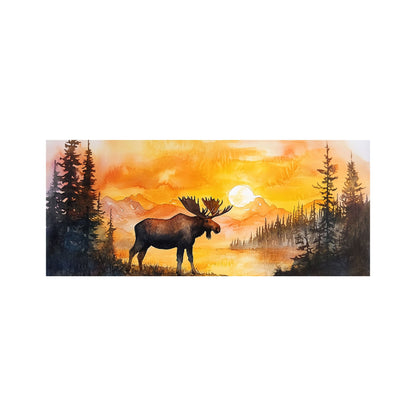 Watercolour Moose At Sunset Glass Bathroom Splashback