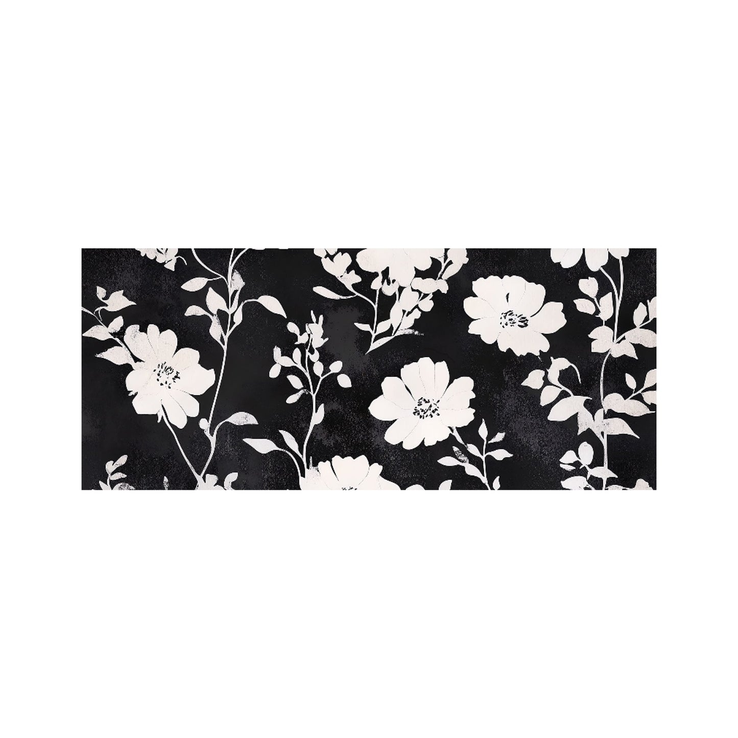 Black And White Floral Silhouette Glass Bathroom Splashback