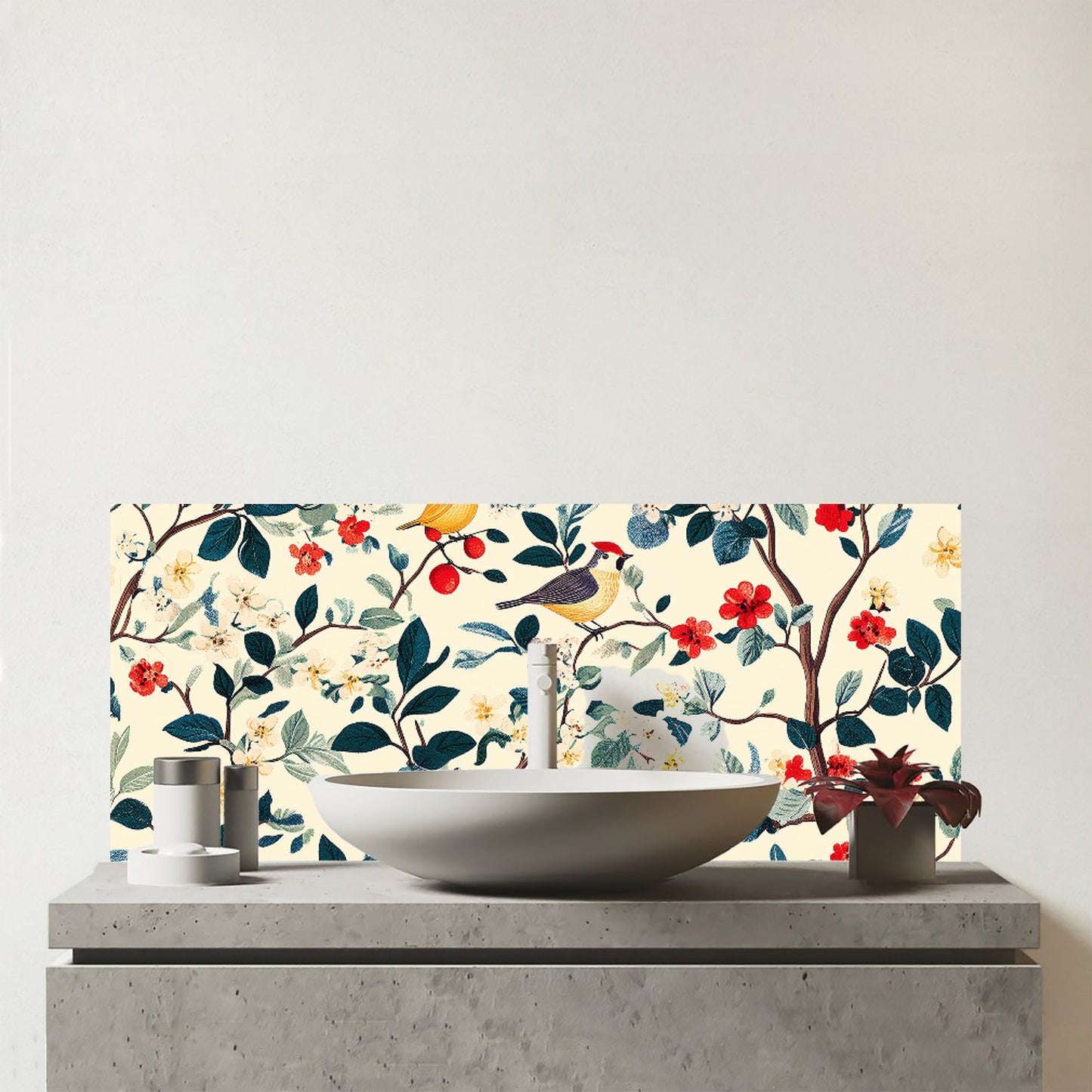 Chirping Away In The Trees Glass Bathroom Splashback