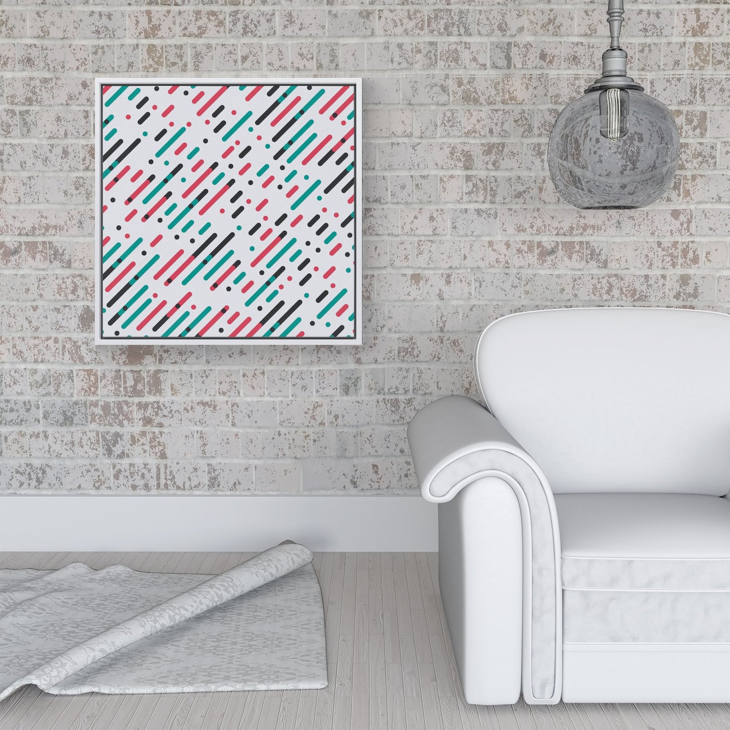 Overlapping Coloured Diagonal Lines Framed Canvas