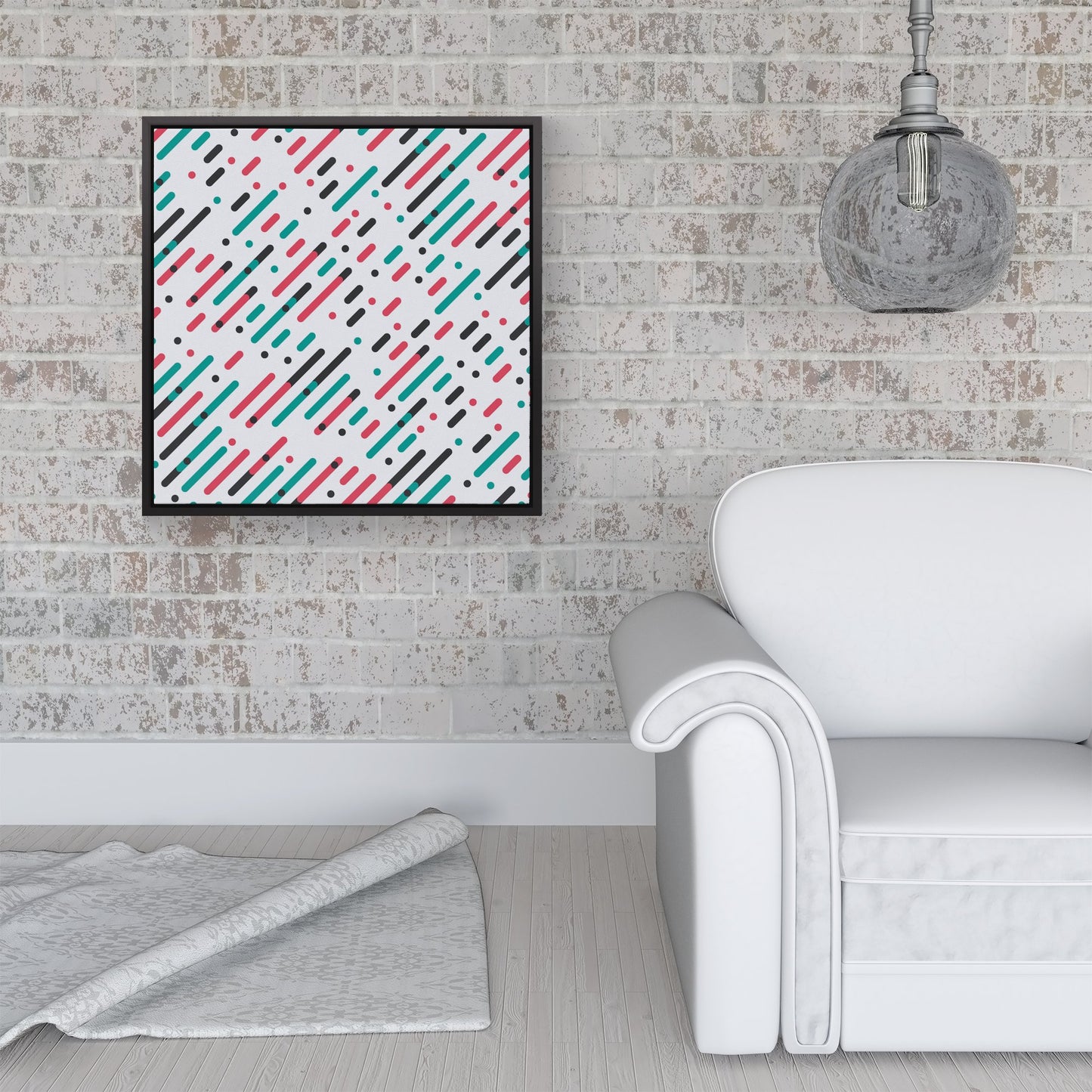 Overlapping Coloured Diagonal Lines Framed Canvas