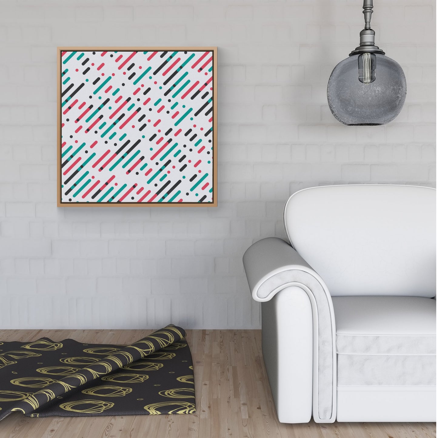 Overlapping Coloured Diagonal Lines Framed Canvas