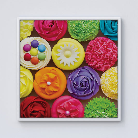 Bright Colourful Cupcakes Framed Canvas