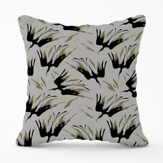 Black And Gold Fire Bird Silhouettes Outdoor Cushion