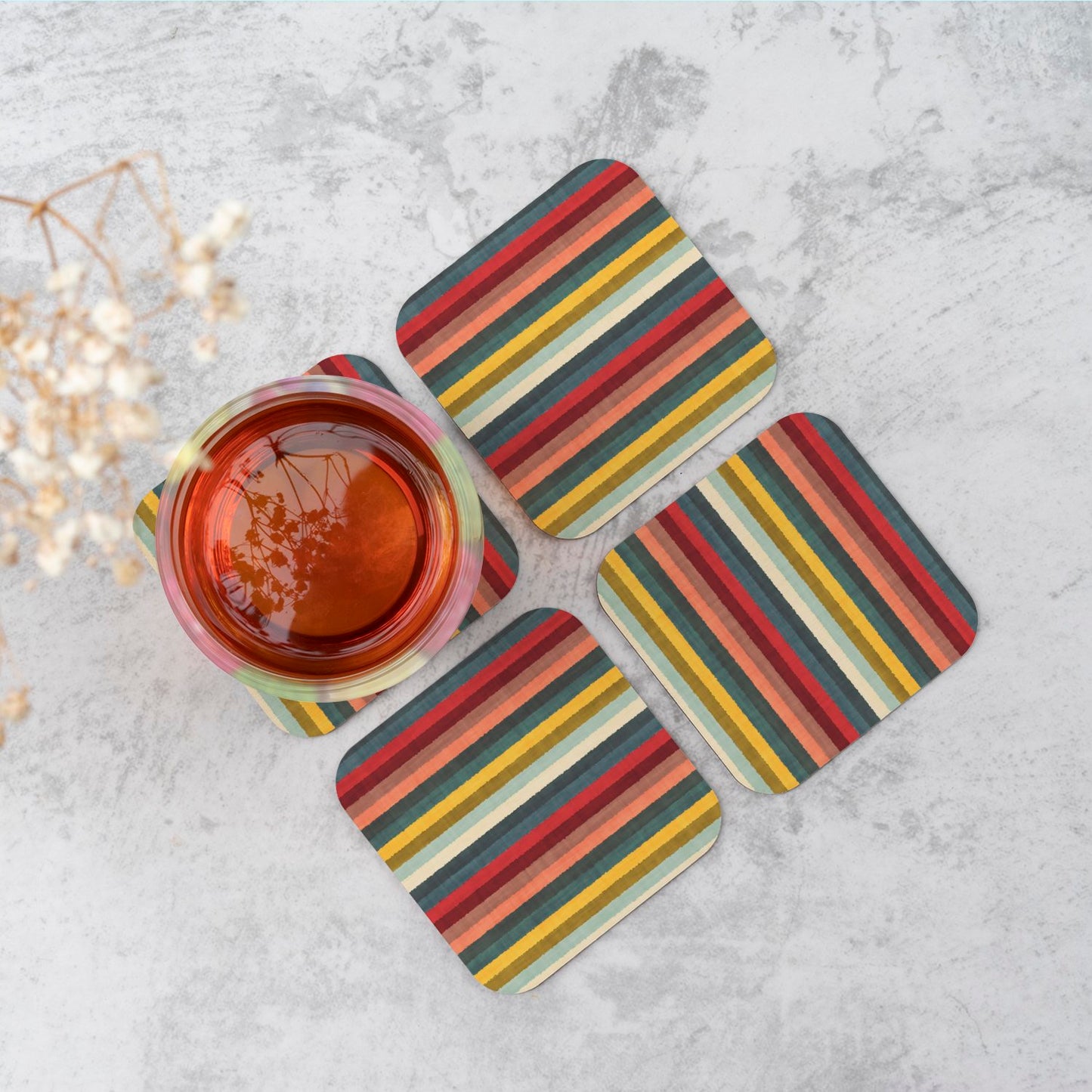 Multicolour Striped Brish Pattern Coasters