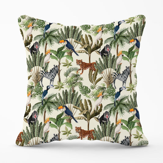 Exotic Trees And Animals Outdoor Cushion