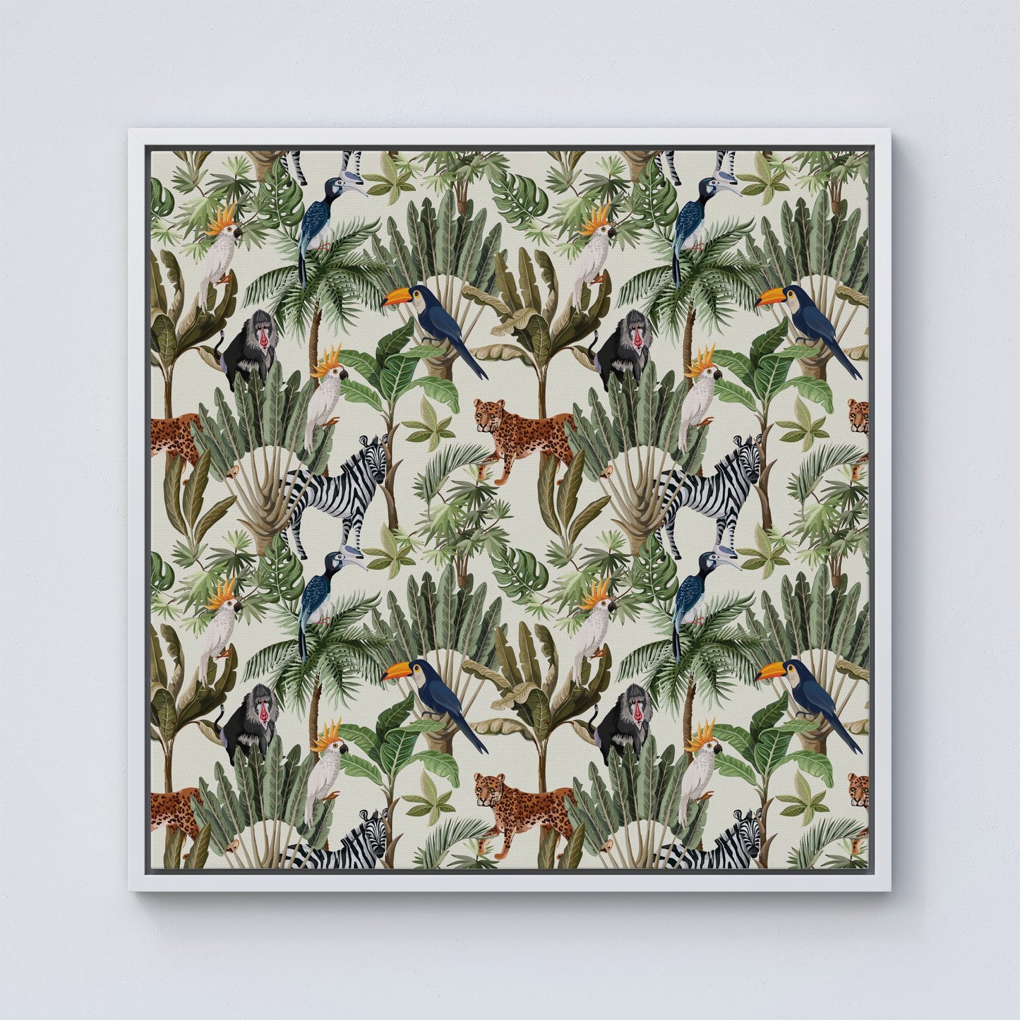 Exotic Trees And Animals Framed Canvas