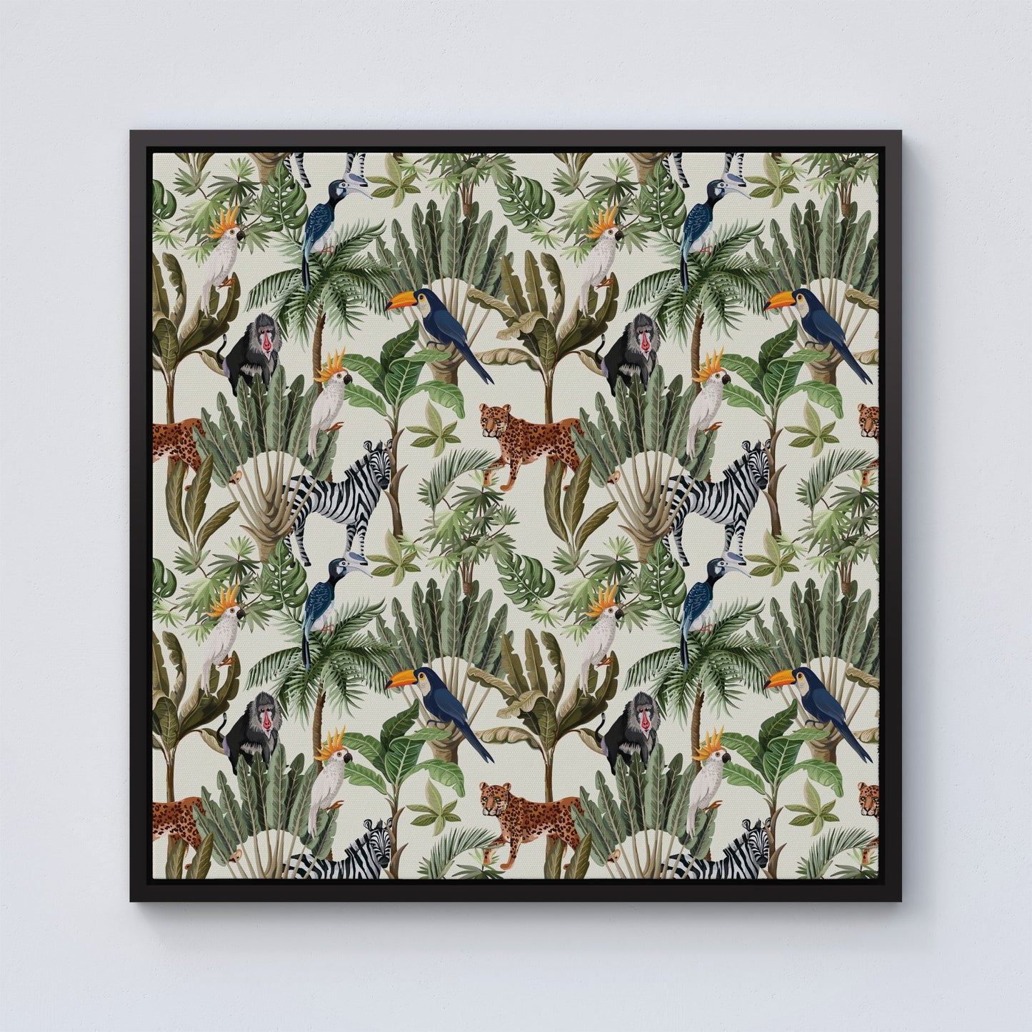 Exotic Trees And Animals Framed Canvas