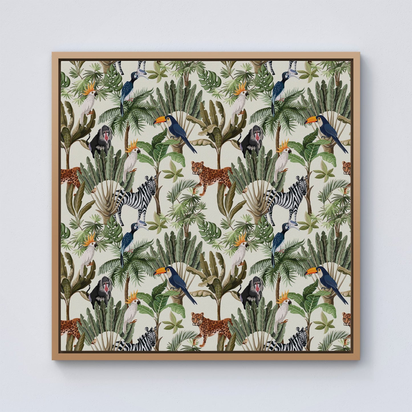 Exotic Trees And Animals Framed Canvas