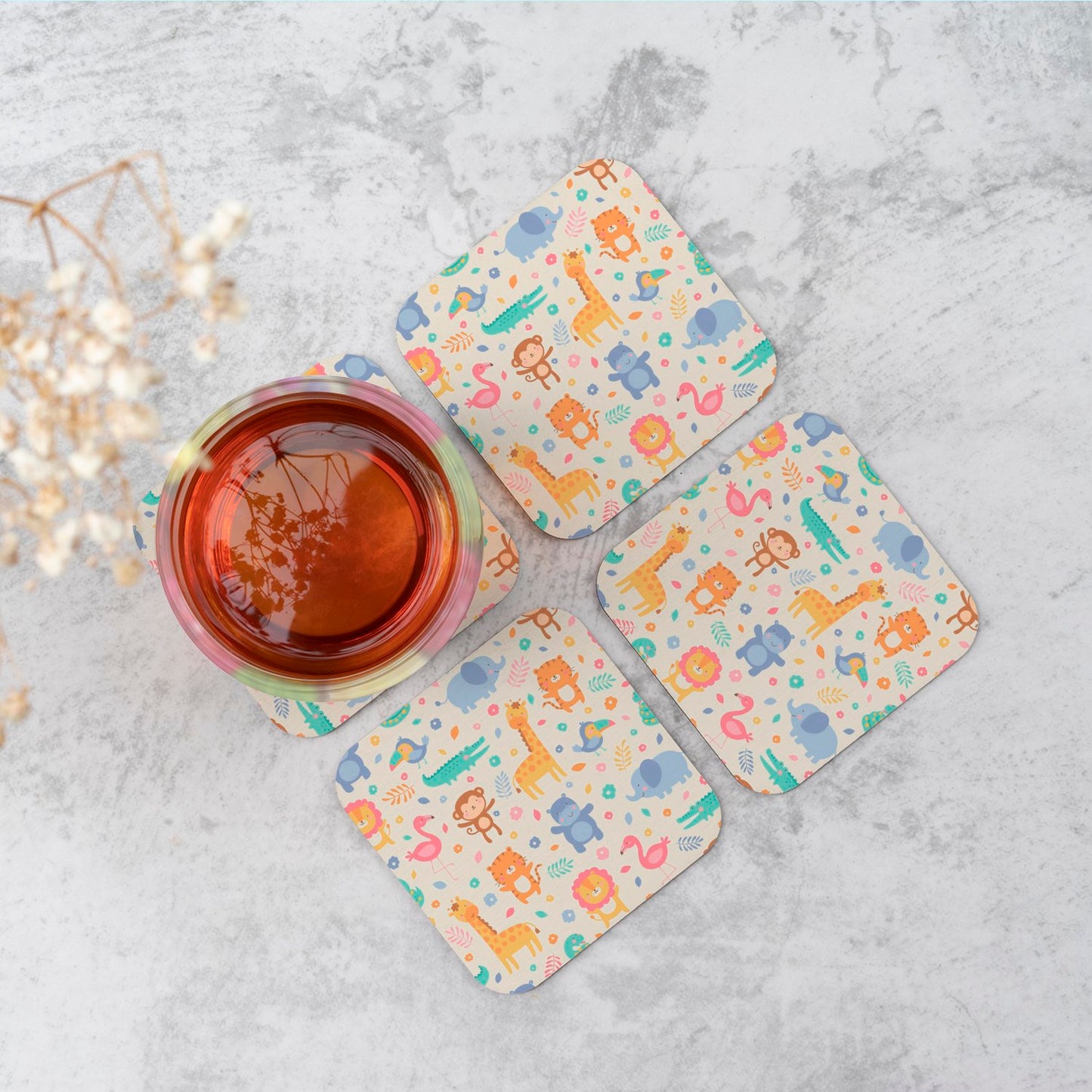 Cute Pastel Jungle Animals Coasters