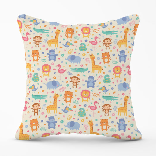 Cute Pastel Jungle Animals Outdoor Cushion