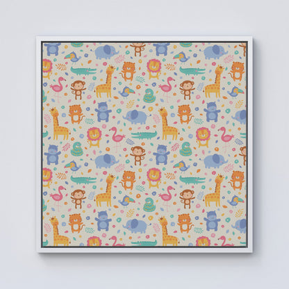 Cute Pastel Jungle Animals Framed Canvas