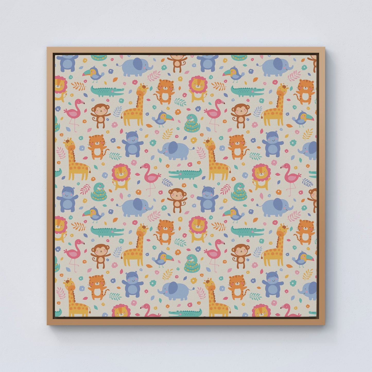 Cute Pastel Jungle Animals Framed Canvas