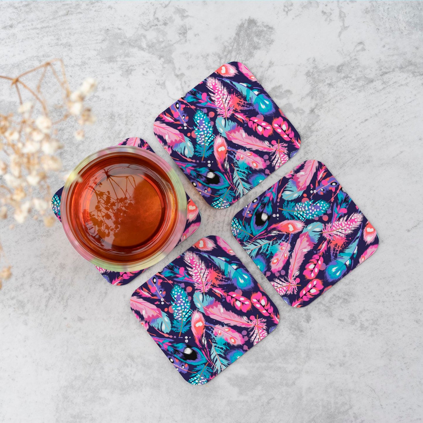 Beautiful Colourful Feathers Coasters