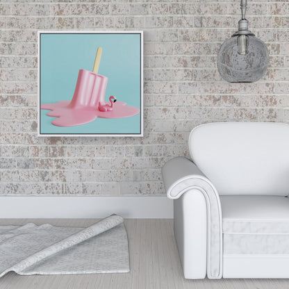 Flamingo Ice Cream Framed Canvas