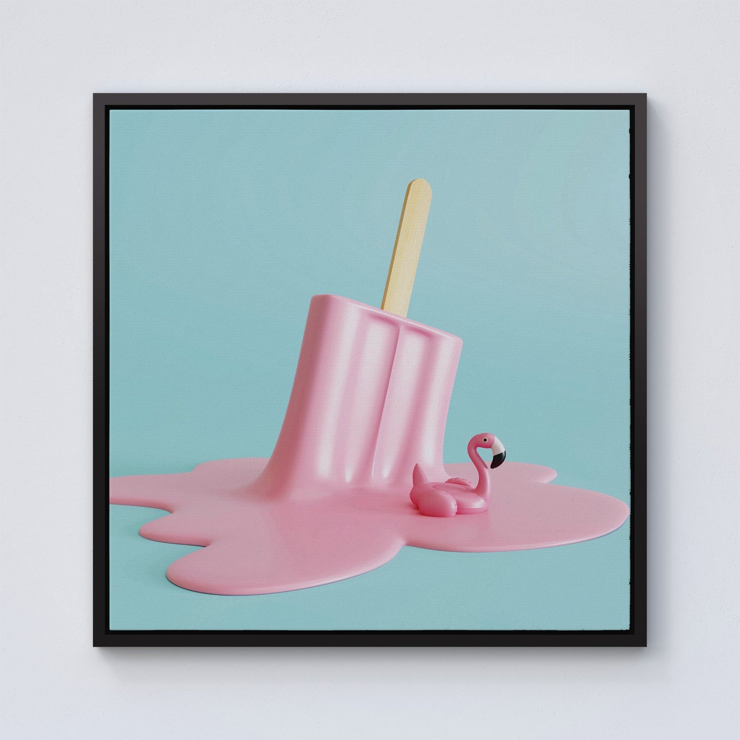 Flamingo Ice Cream Framed Canvas