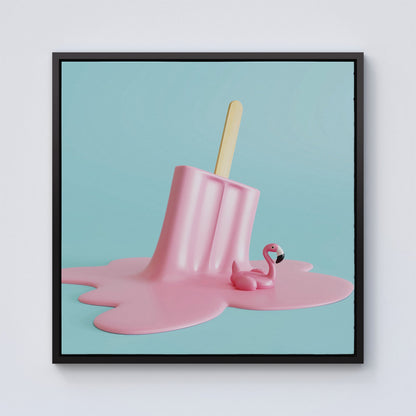 Flamingo Ice Cream Framed Canvas