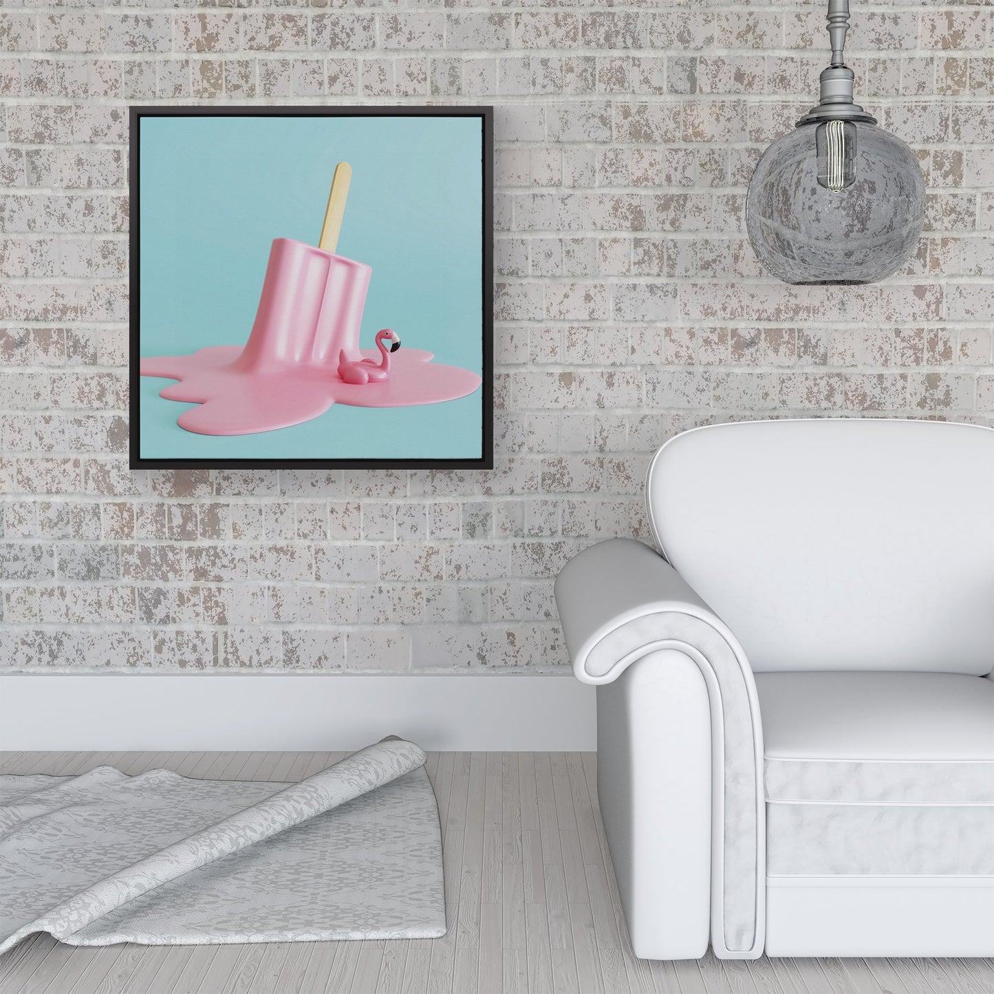 Flamingo Ice Cream Framed Canvas