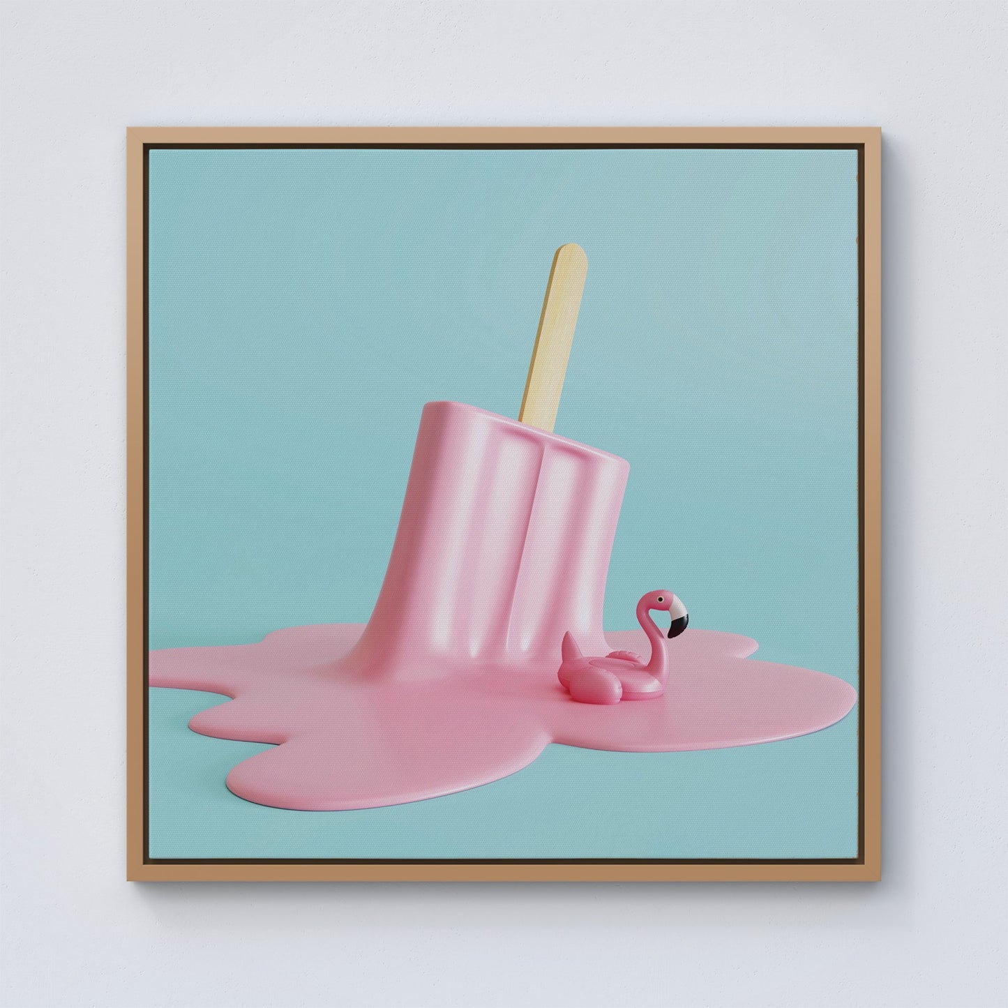 Flamingo Ice Cream Framed Canvas