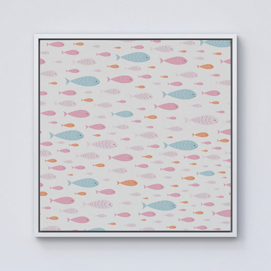 Hand Drawn Swimming Fish Framed Canvas