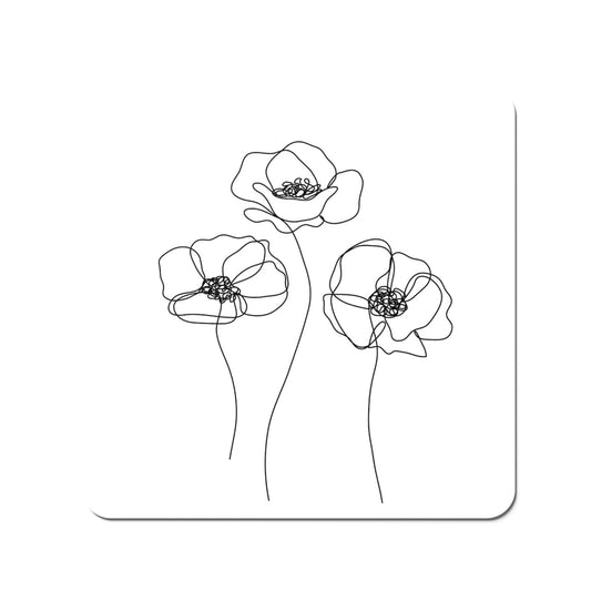 Monochrome Line Drawn Poppies Coasters