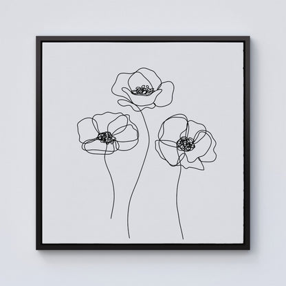 Monochrome Line Drawn Poppies Framed Canvas