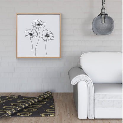 Monochrome Line Drawn Poppies Framed Canvas