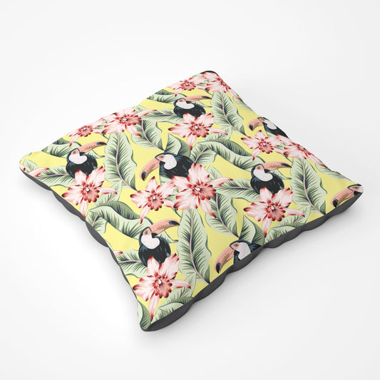 Toucans, Orchids And Palm Leaves Floor Cushion