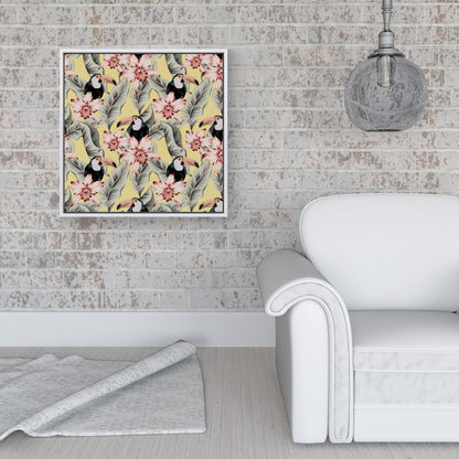 Toucans, Orchids And Palm Leaves Framed Canvas