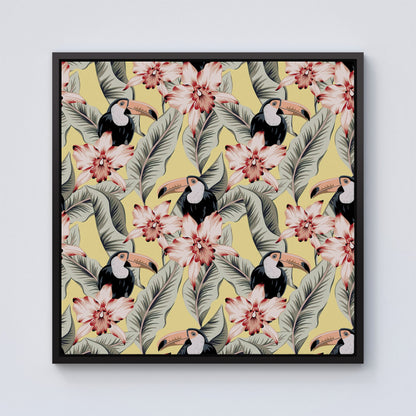 Toucans, Orchids And Palm Leaves Framed Canvas