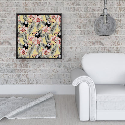 Toucans, Orchids And Palm Leaves Framed Canvas