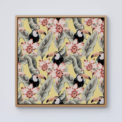 Toucans, Orchids And Palm Leaves Framed Canvas