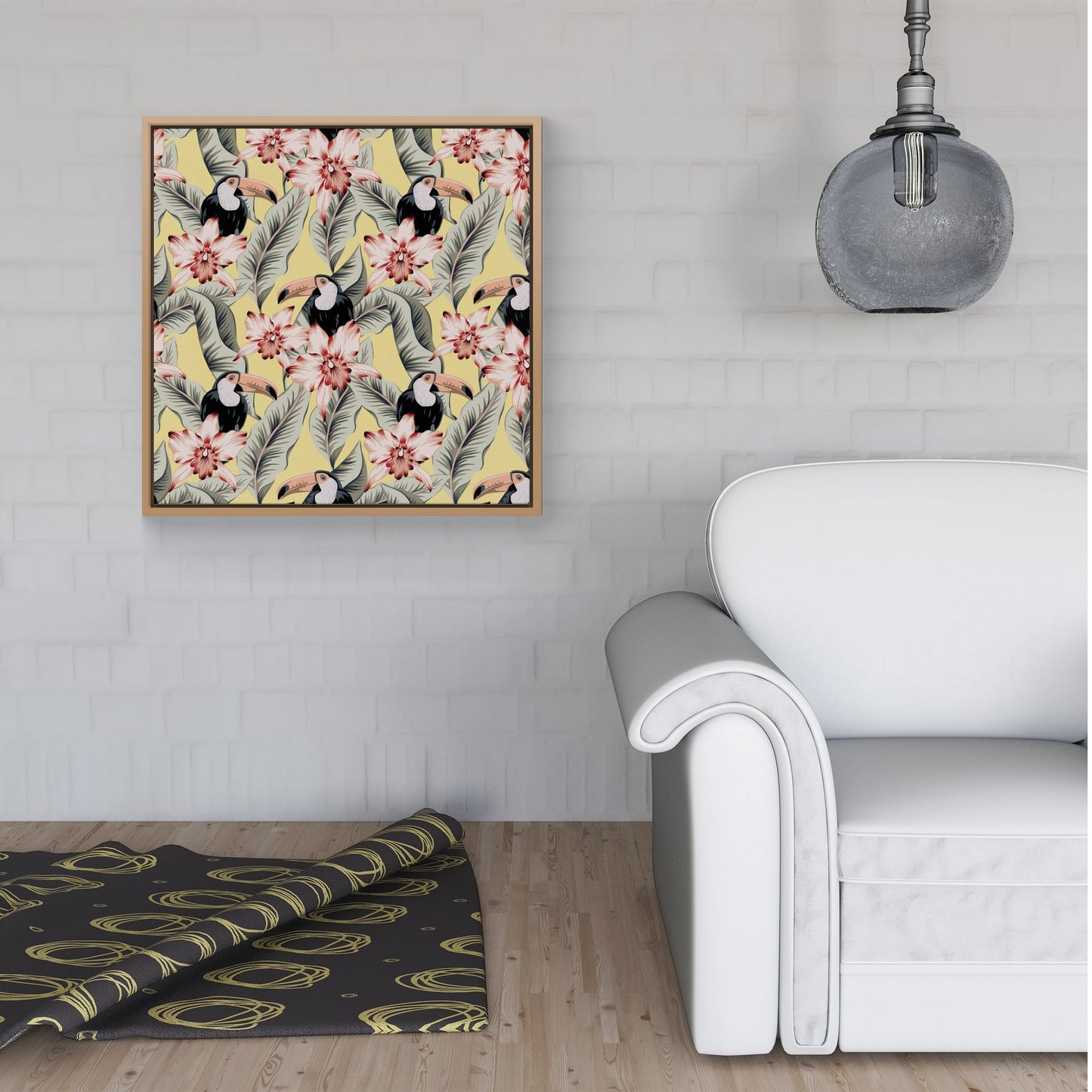 Toucans, Orchids And Palm Leaves Framed Canvas