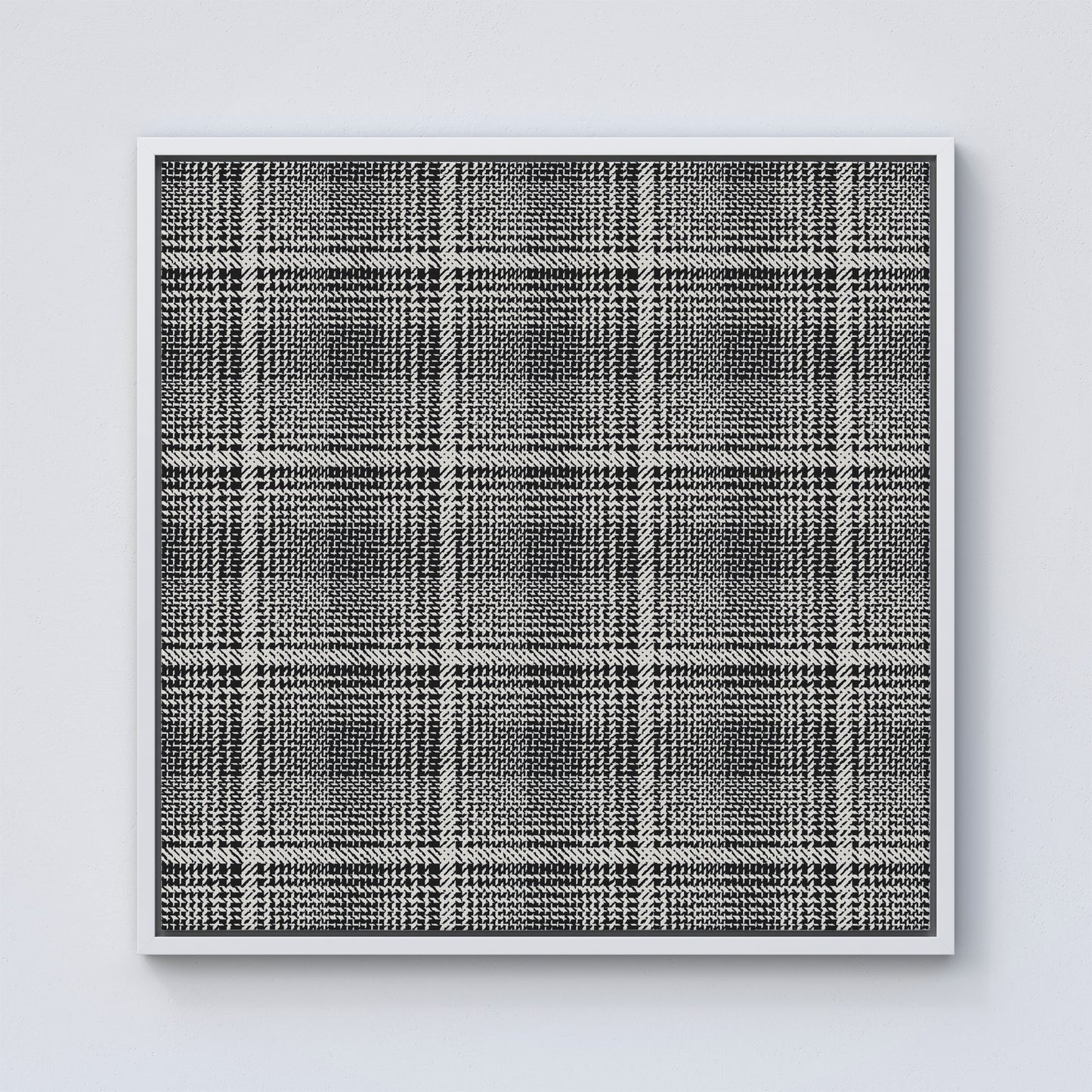 Monochrome Textured Checked Pattern Framed Canvas