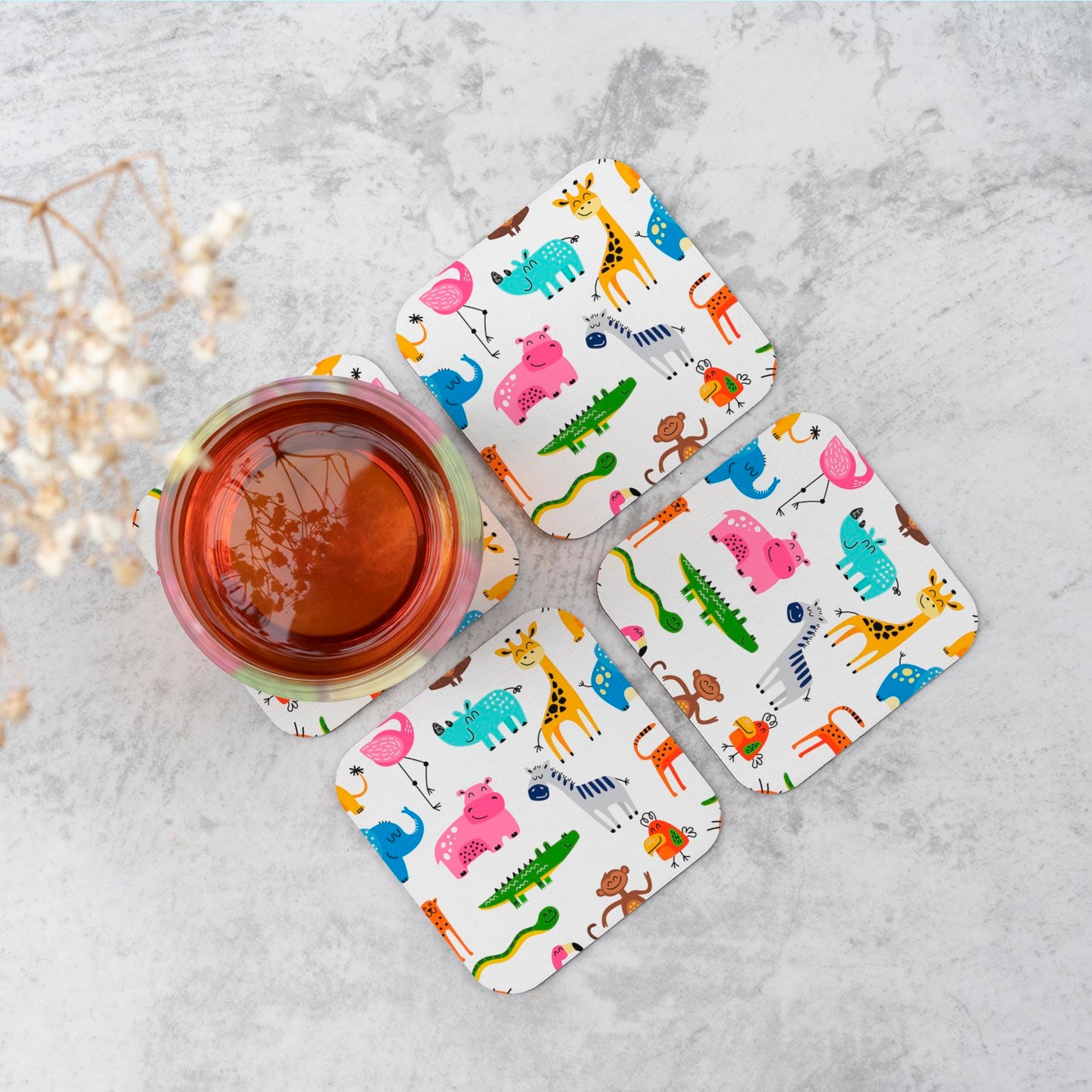 Hand Drawn Cartoon Animals Coasters