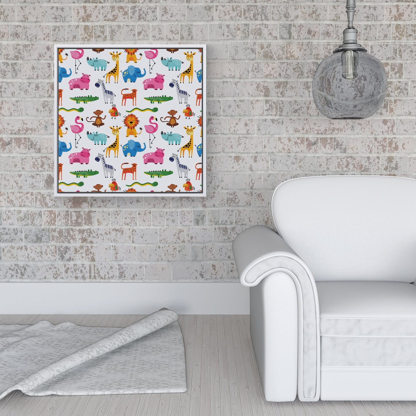 Hand Drawn Cartoon Animals Framed Canvas