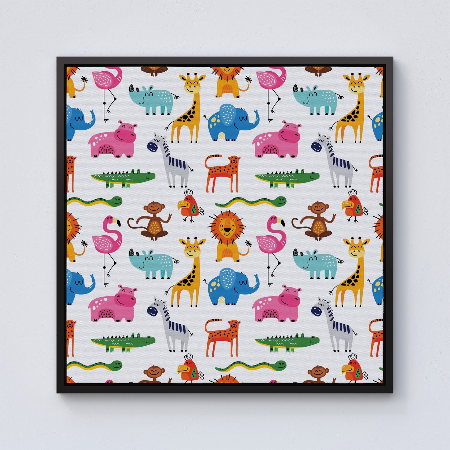 Hand Drawn Cartoon Animals Framed Canvas