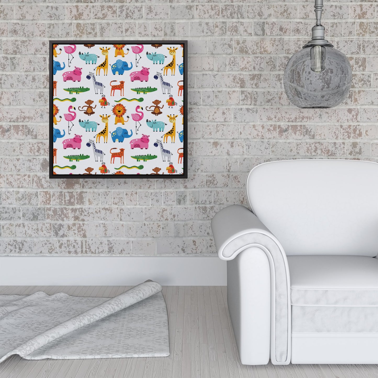 Hand Drawn Cartoon Animals Framed Canvas