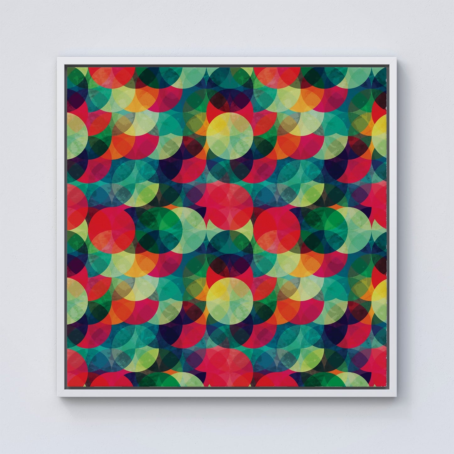 Colourful Grunge Circle Pattern Framed Canvas