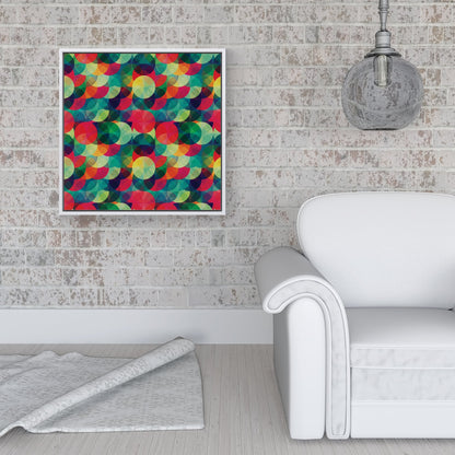 Colourful Grunge Circle Pattern Framed Canvas