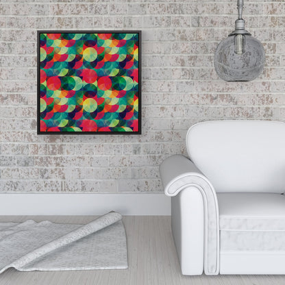 Colourful Grunge Circle Pattern Framed Canvas