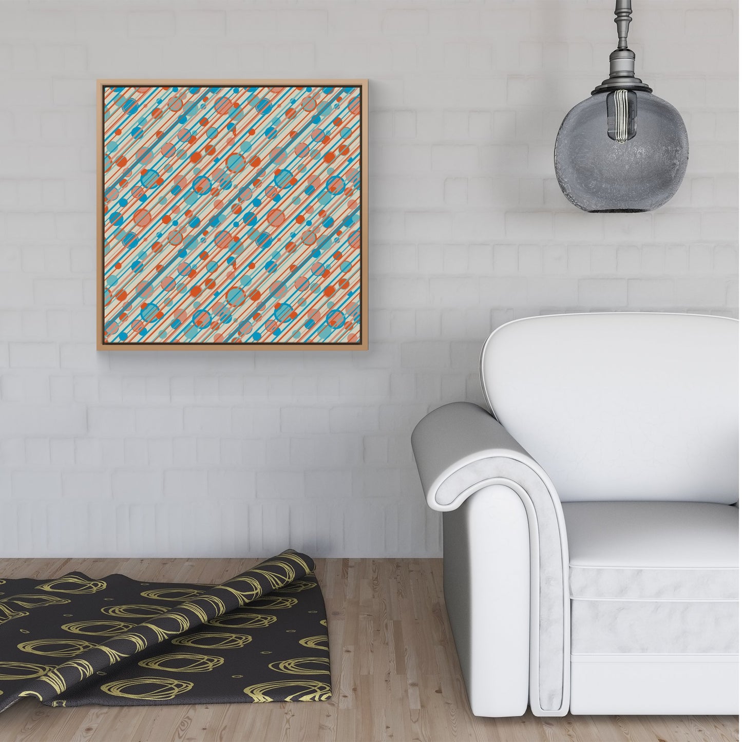 Retro Stripes And Circles Framed Canvas