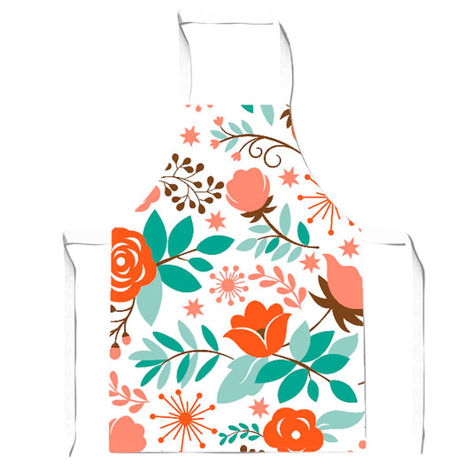 Orange Floral Pattern Apron