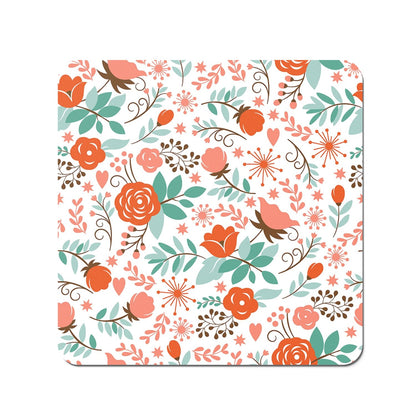 Orange Floral Pattern Coasters