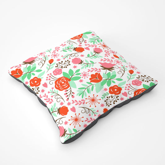 Orange Floral Pattern Floor Cushion