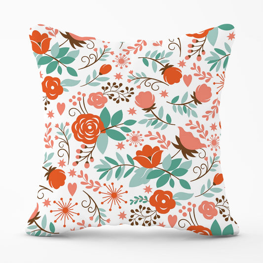 Orange Floral Pattern Outdoor Cushion