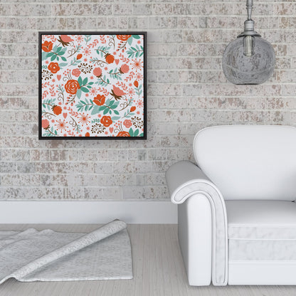 Orange Floral Pattern Framed Canvas