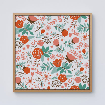 Orange Floral Pattern Framed Canvas