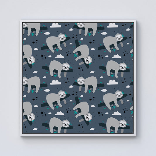 Sleeping Sloth Pattern Framed Canvas